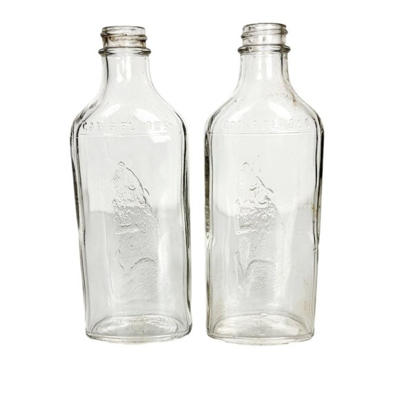 VTG MCM Cowley's Original Rat & Mouse Embossed Gothic Steampunk 2 Glass Bottles - Picture 1 of 13